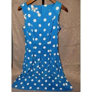 Dressbarn Blue White Polka Dot Sleeveless Dress w/Pockets, Knee Length - Size 8